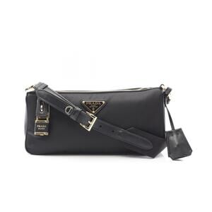 Prada Tessuto VITELLO Shoulder Bag Nylon Leather Black